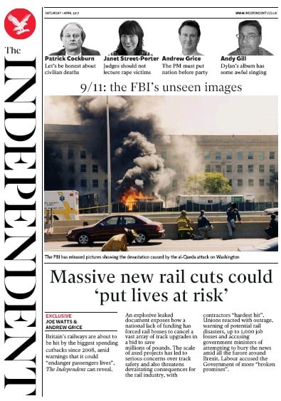 The Independent (UK) Newspaper Front Page for 1 April 2017