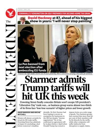 The Independent (UK) Newspaper Front Page for 1 April 2025