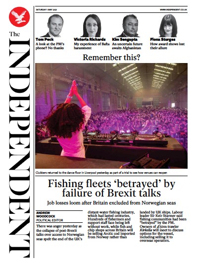 The Independent (UK) Newspaper Front Page for 1 May 2021