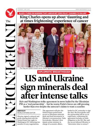 The Independent (UK) Newspaper Front Page for 1 May 2025