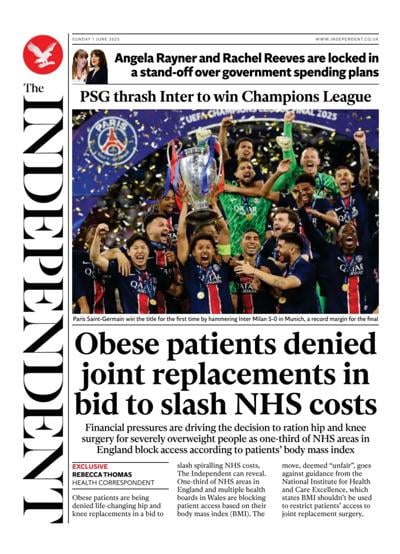 The Independent (UK) Newspaper Front Page for 1 June 2025