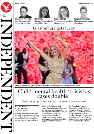 The Independent (UK) Newspaper Front Page for 1 July 2019