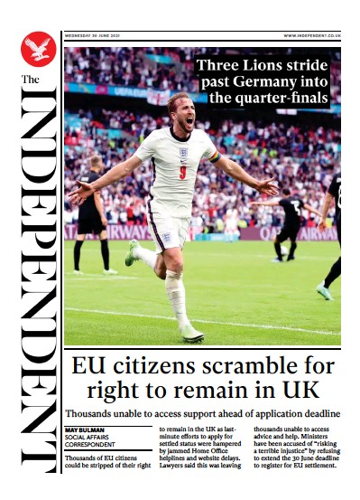 The Independent (UK) Newspaper Front Page for 1 July 2021
