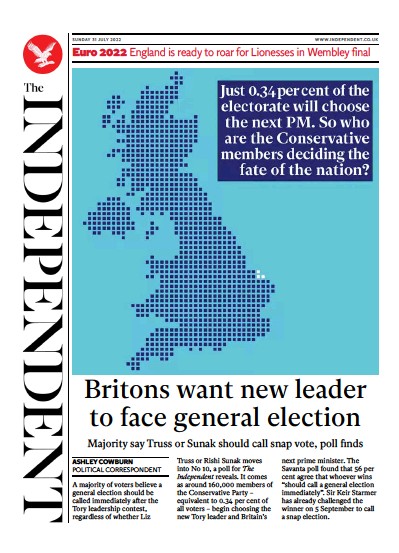 The Independent (UK) Newspaper Front Page for 1 August 2022