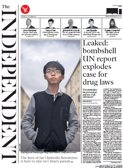 The Independent Newspaper Front Page for 20 October 2015