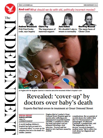 The Independent Newspaper Front Page for 20 November 2020