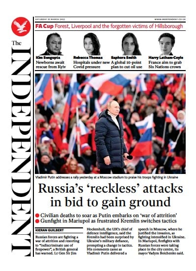The Independent Newspaper Front Page for 20 March 2022