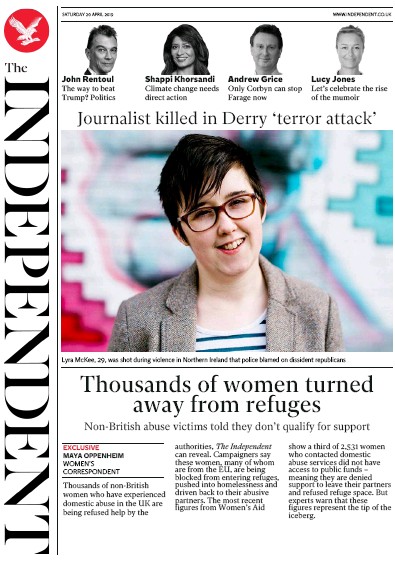 The Independent Newspaper Front Page for 20 April 2019