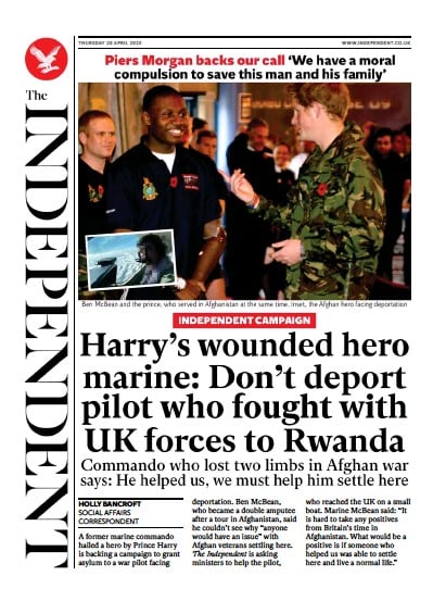 The Independent (UK) Newspaper Front Page for 20 April 2023