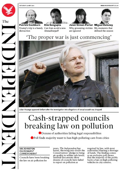 The Independent Newspaper Front Page for 20 May 2017