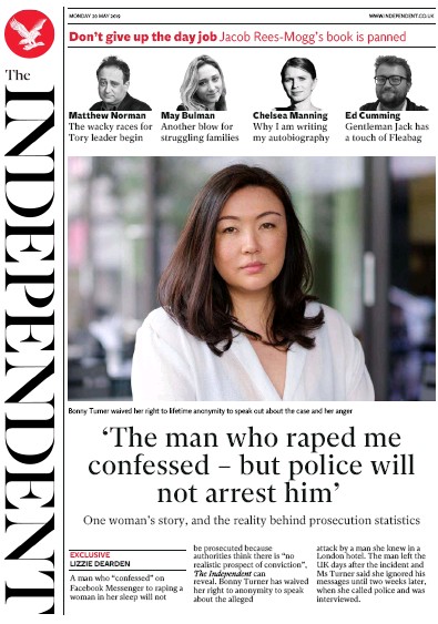 The Independent (UK) Newspaper Front Page for 20 May 2019