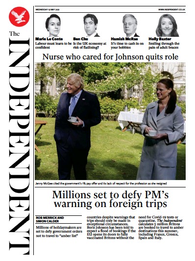 The Independent Newspaper Front Page for 20 May 2021