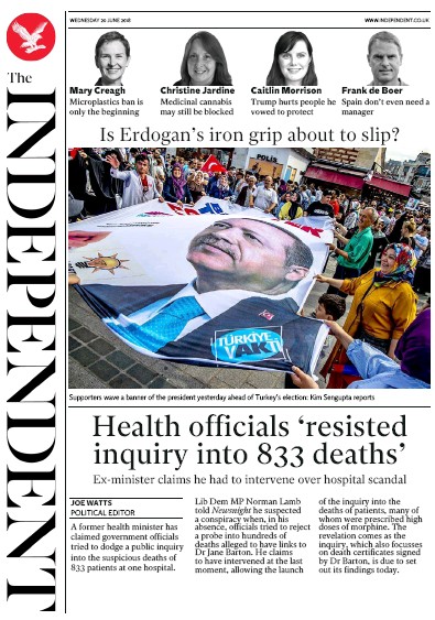 The Independent Newspaper Front Page for 20 June 2018