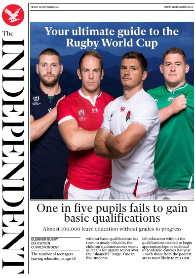 The Independent Newspaper Front Page for 20 September 2019