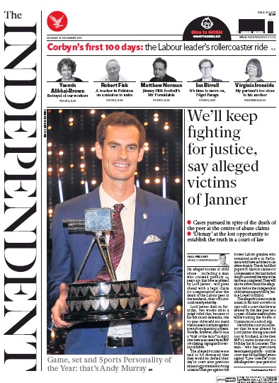 The Independent (UK) Newspaper Front Page for 21 December 2015