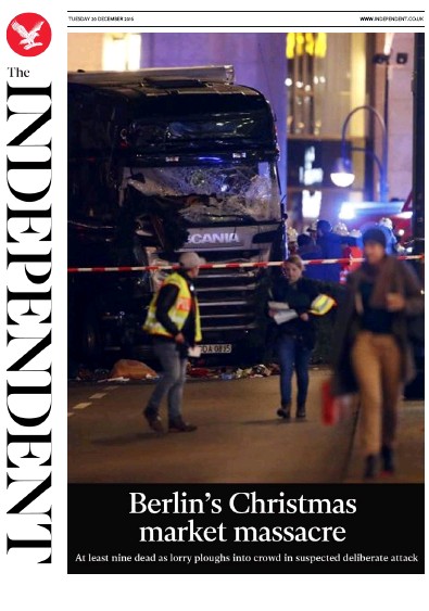 The Independent (UK) Newspaper Front Page for 21 December 2016