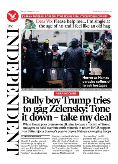 The Independent (UK) Newspaper Front Page for 21 February 2025