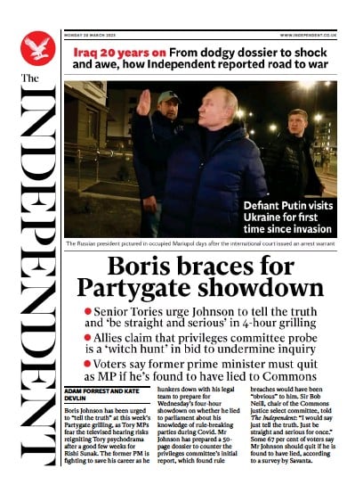 The Independent (UK) Newspaper Front Page for 21 March 2023