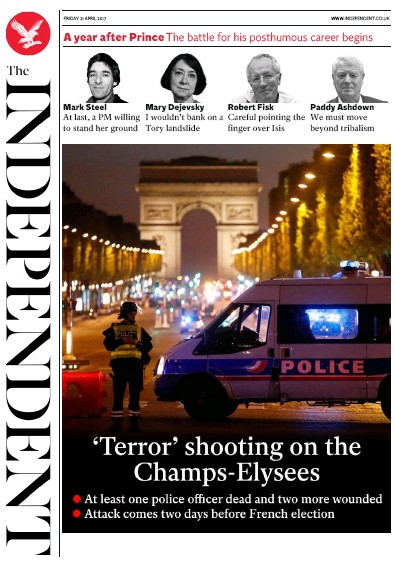 The Independent Newspaper Front Page for 21 April 2017