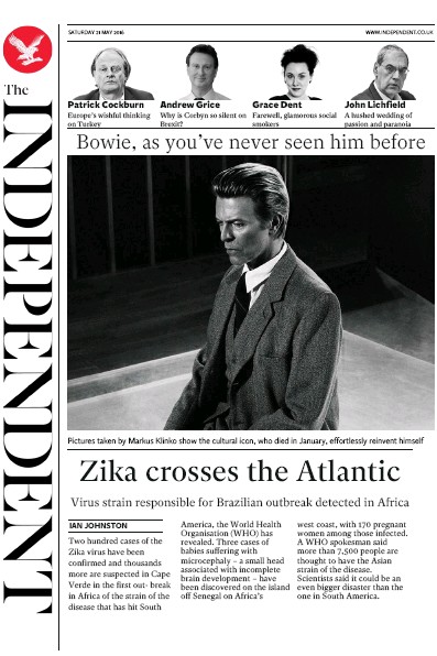 The Independent Newspaper Front Page for 21 May 2016