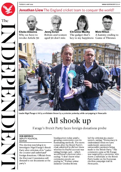The Independent Newspaper Front Page for 21 May 2019