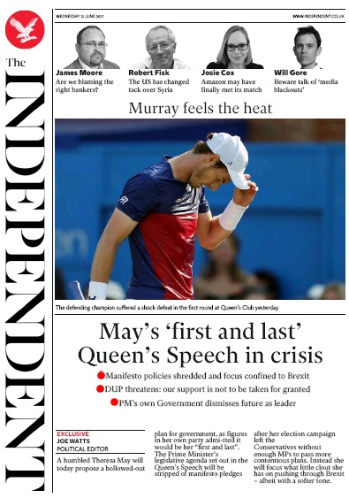 The Independent Newspaper Front Page for 21 June 2017