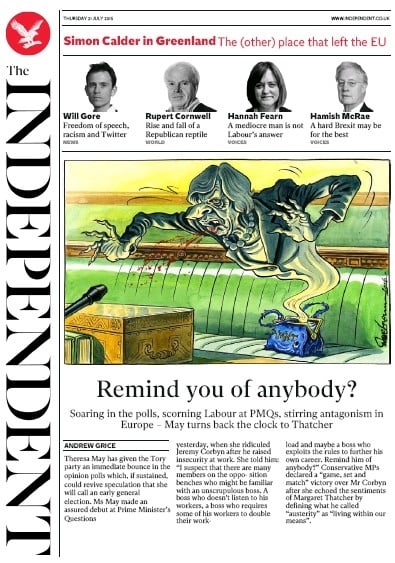 The Independent Newspaper Front Page for 21 July 2016