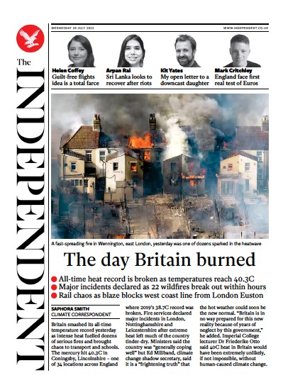 The Independent Newspaper Front Page for 21 July 2022
