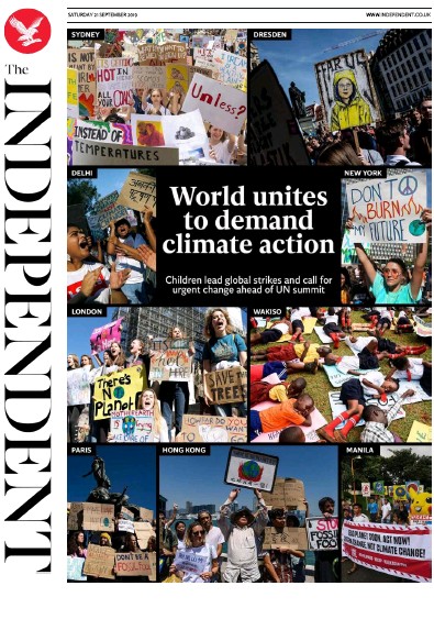 The Independent Newspaper Front Page for 21 September 2019