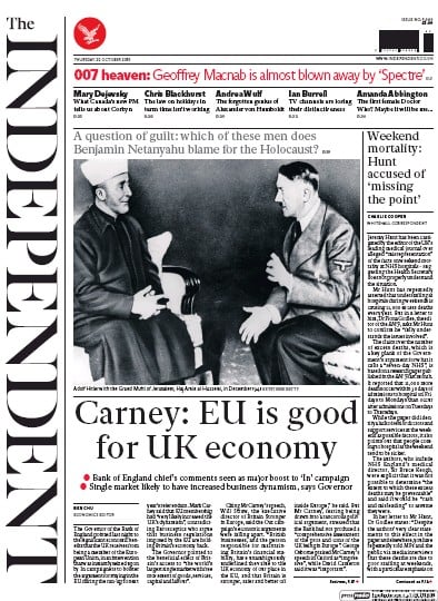 The Independent Newspaper Front Page for 22 October 2015