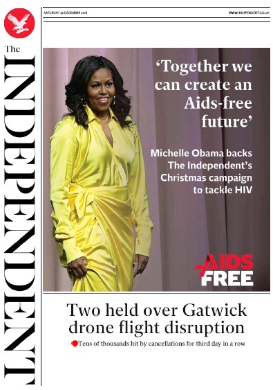 The Independent Newspaper Front Page for 22 December 2018