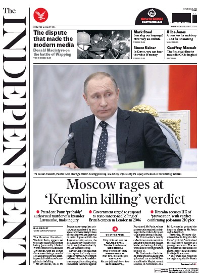 The Independent Newspaper Front Page for 22 January 2016