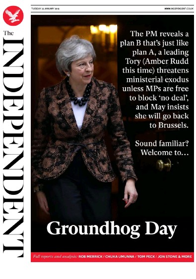 The Independent Newspaper Front Page for 22 January 2019