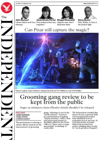 The Independent Newspaper Front Page for 22 February 2020