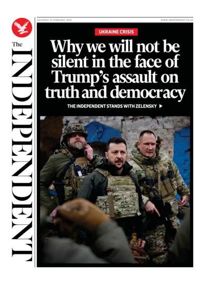 The Independent (UK) Newspaper Front Page for 22 February 2025