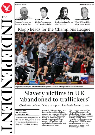 The Independent Newspaper Front Page for 22 May 2017