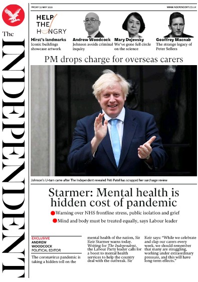 The Independent Newspaper Front Page for 22 May 2020