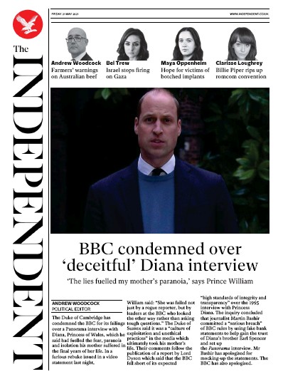 The Independent (UK) Newspaper Front Page for 22 May 2021