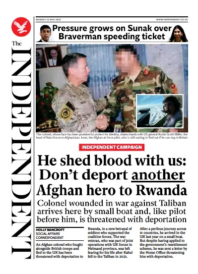 The Independent (UK) Newspaper Front Page for 22 May 2023