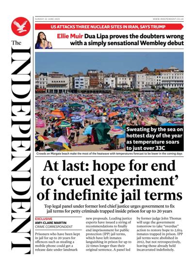The Independent (UK) Newspaper Front Page for 22 June 2025