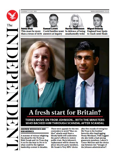 The Independent Newspaper Front Page for 22 July 2022