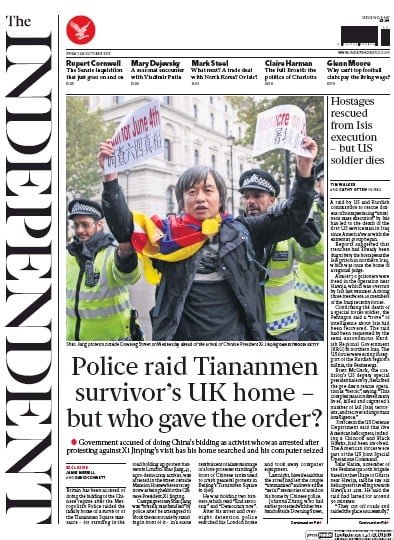 The Independent (UK) Newspaper Front Page for 23 October 2015