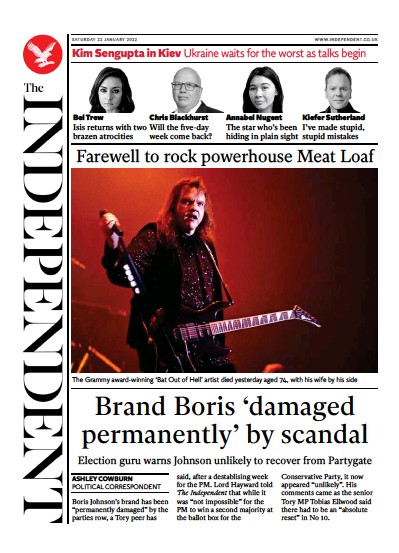 The Independent (UK) Newspaper Front Page for 23 January 2022