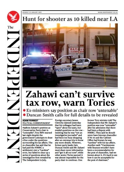 The Independent (UK) Newspaper Front Page for 23 January 2023