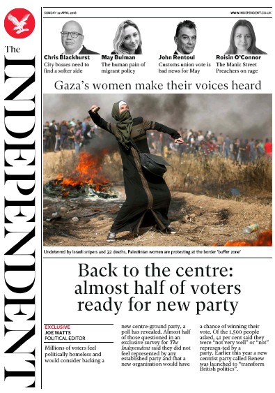 The Independent Newspaper Front Page for 23 April 2018