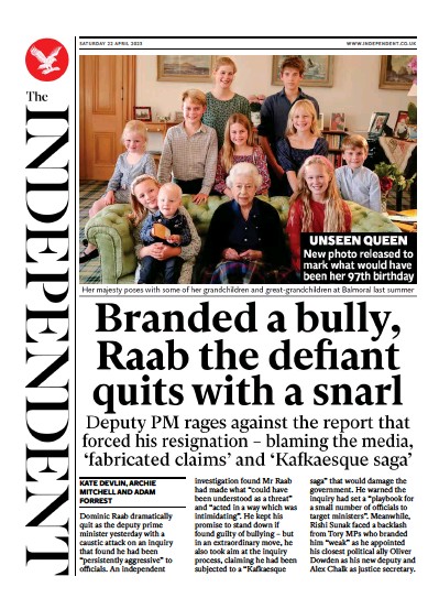 The Independent (UK) Newspaper Front Page for 23 April 2023