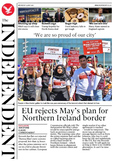 The Independent Newspaper Front Page for 23 May 2018