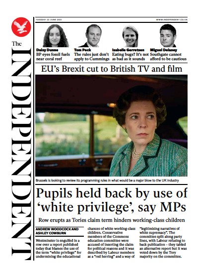 The Independent (UK) Newspaper Front Page for 23 June 2021