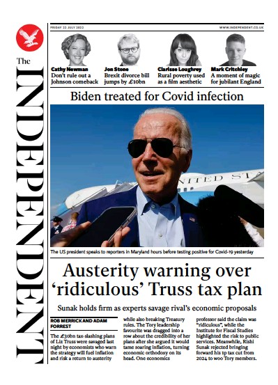 The Independent Newspaper Front Page for 23 July 2022