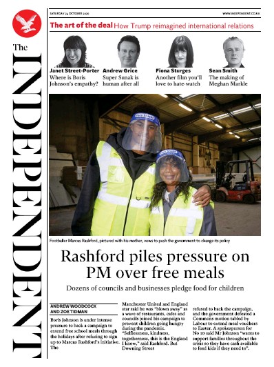 The Independent Newspaper Front Page for 24 October 2020